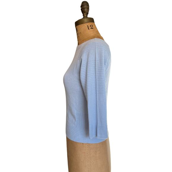 Never Worn Eric Bompard Light Blue Cashmere Silk Sweater, Boat Neck ¾ Sleeve Top - Picture 6 of 10